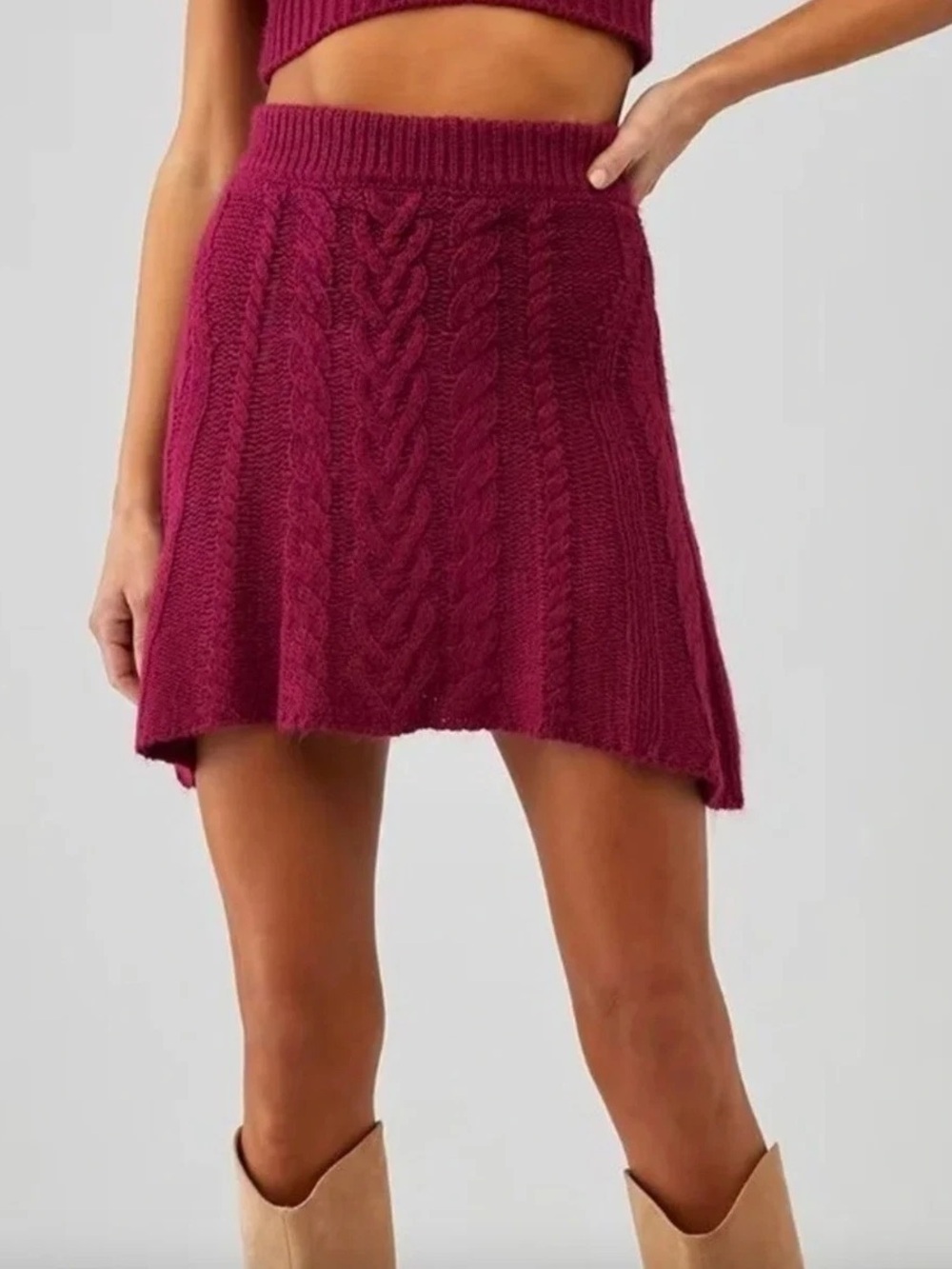 For Love & Lemons Skirt S Cable Knit Mini Magenta Coquette Preppy